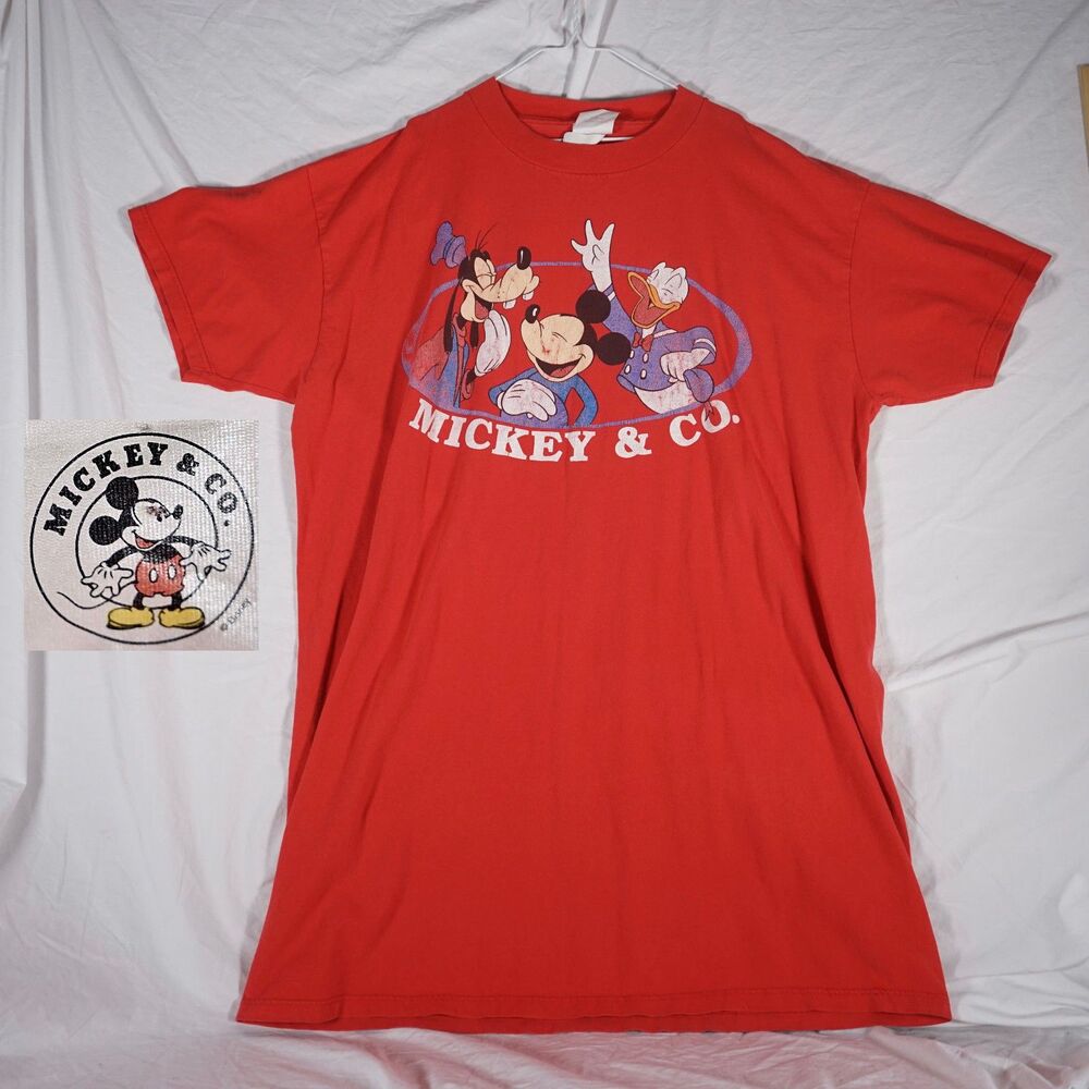 Vintage Mickey & Co Extra Long T Shirt Red Graphic Logo Disney One Size